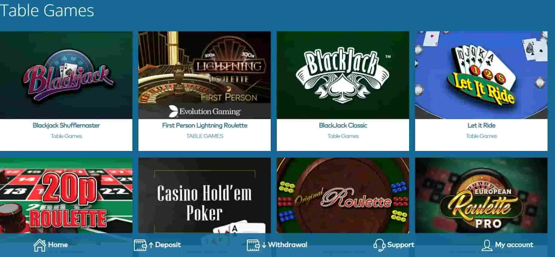 Yeti casino table games