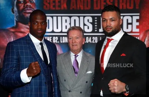 Daniel Dubois (left), Frank Warren (centre) and Joe Joyce during the press conference at BT Tower, London.