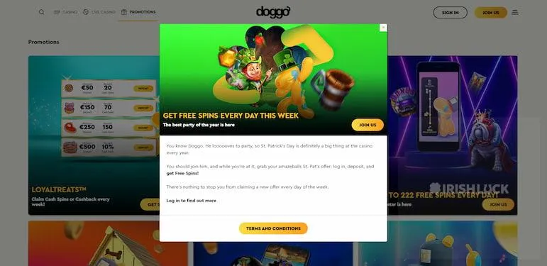 Doggo Casino St Patrick's Free Spins