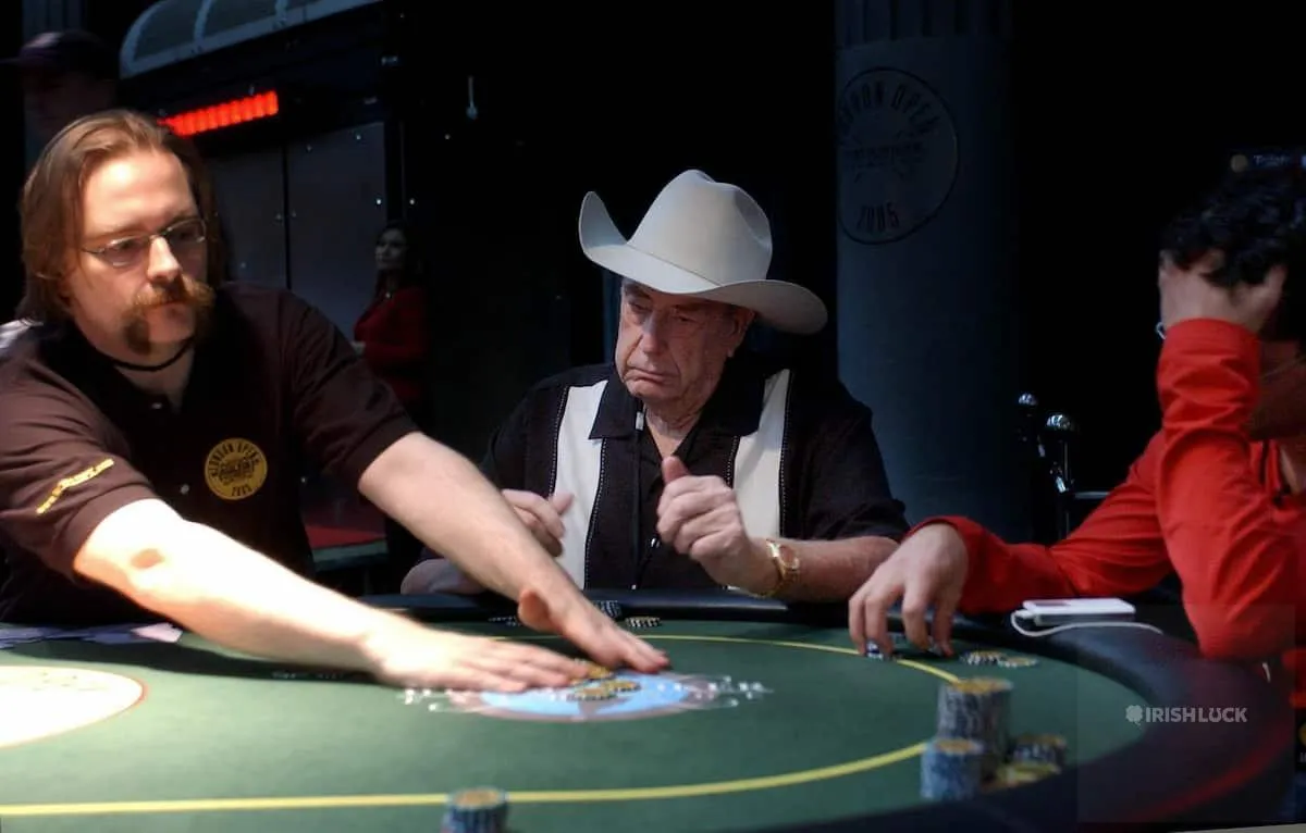 Dealer sweeps the chips towards Doyle Brunson, former World Poker Champion