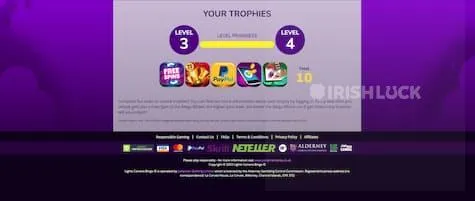 lights camera bingo trophies levels loyalty program casino review ireland