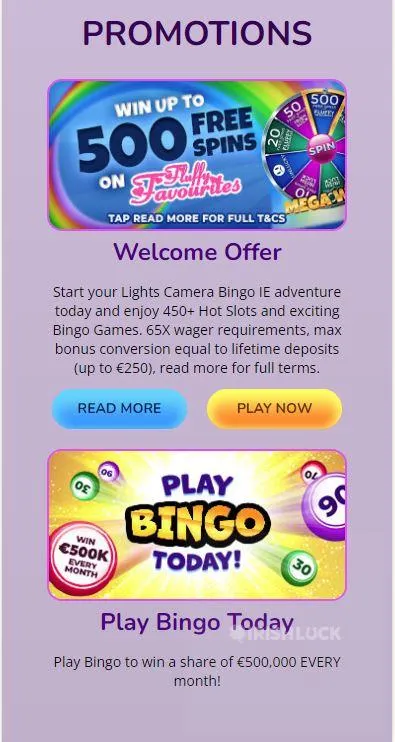 Lights camera bingo promotions mobile ireland casino review play bingo today