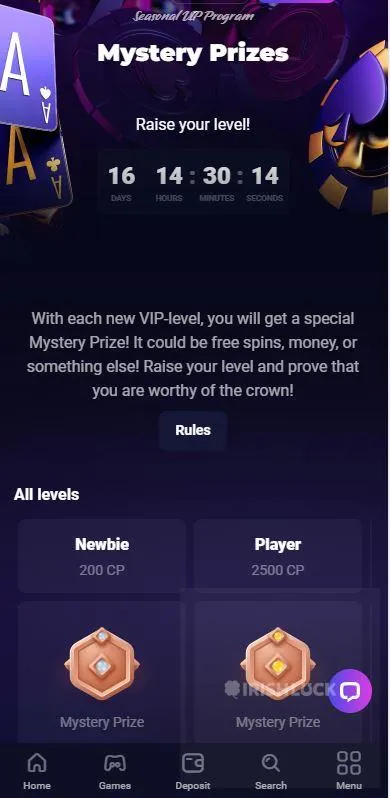 Lucky7Even Casino VIP Program Mobile View mystery prizes cashback loyalty points mystery drops cash prizes
