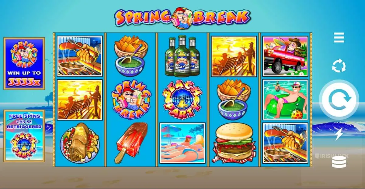 Spring Break Slot game symbols pizza pool boy beer microgaming slot