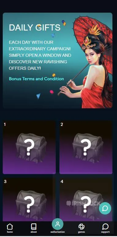 Oshi casino daily gifts page mobile view screenshot