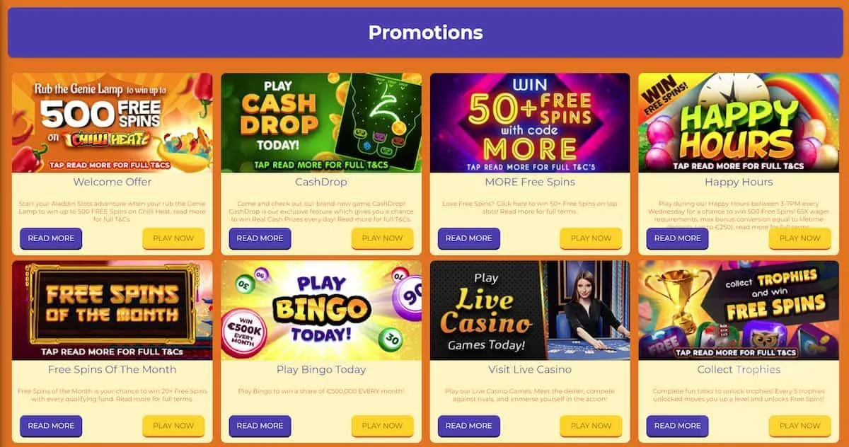 aladdin slots promotions free spins happy hours cash drop