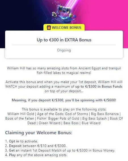 william hill welcome bonus online casino ireland terms and conditions welcome bonus
