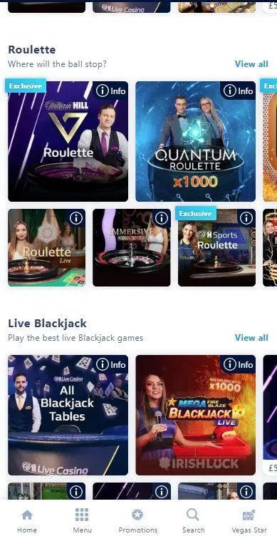 william hill casino live casino mobile view