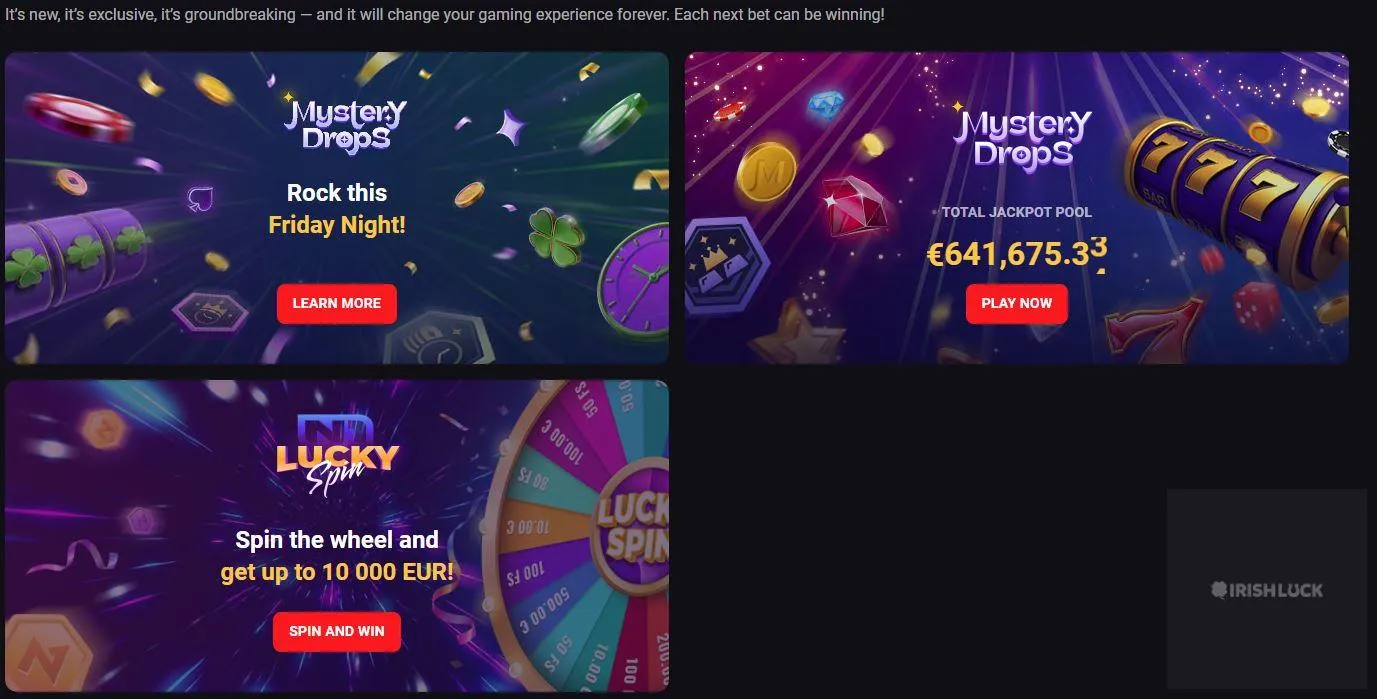 n1bet casino exclusive offers mystery drops lucky spin wheels jackpots online casinos ireland