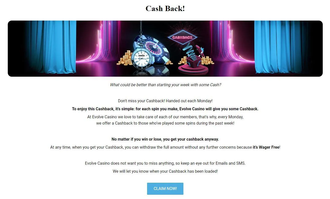 evolve casino cashback promotion cashback online casinos ireland