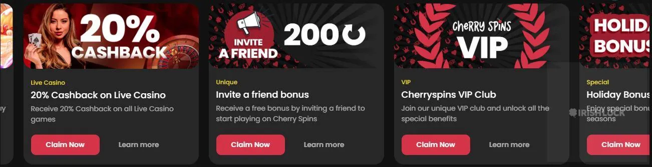cherry spins casino promotions online casino bonuses free spins cashback live casino cashback refer a friend bonus birthday bonus