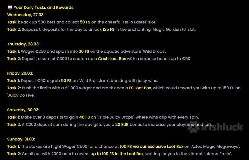 moonwin casino easter drop. a list of games and rewards for irish players at irish online casinos during easter time
