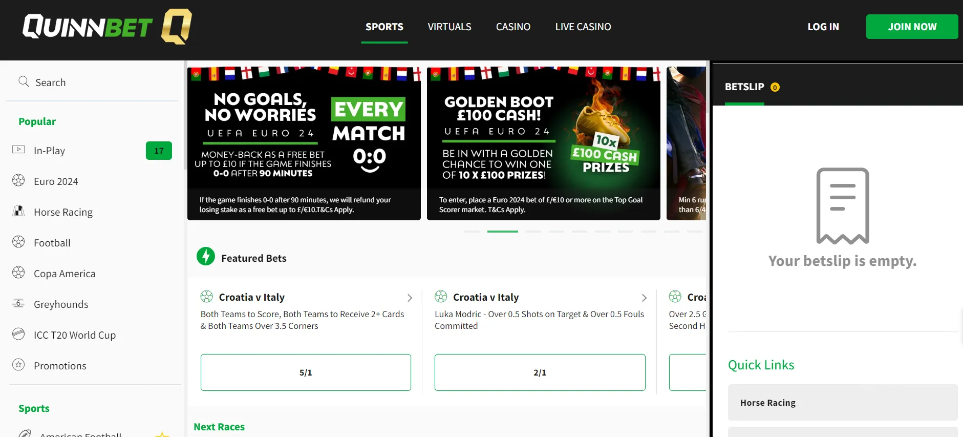 QuinnBet Casino Home Page