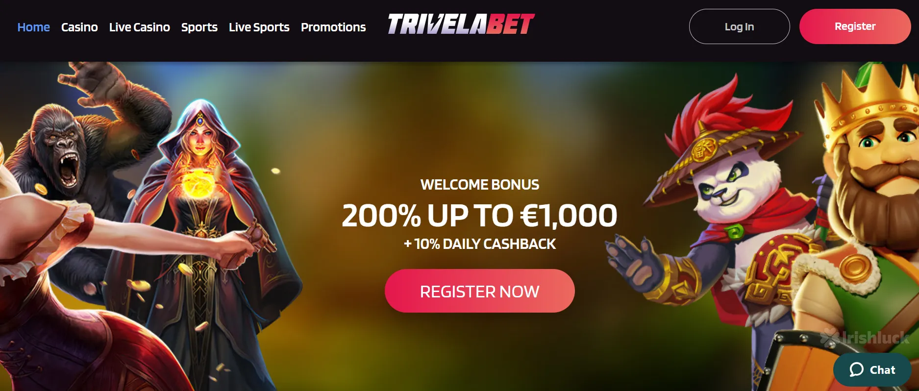trivelabet casino screenshot homepage irishluck ireland
