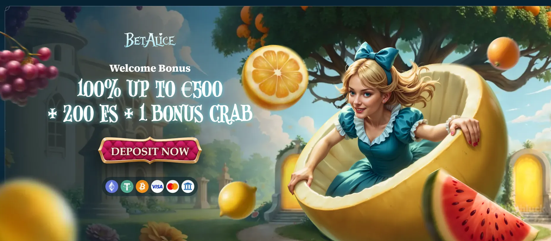 bet alice casino free spins bonus and bonus crab and the irishluck logo