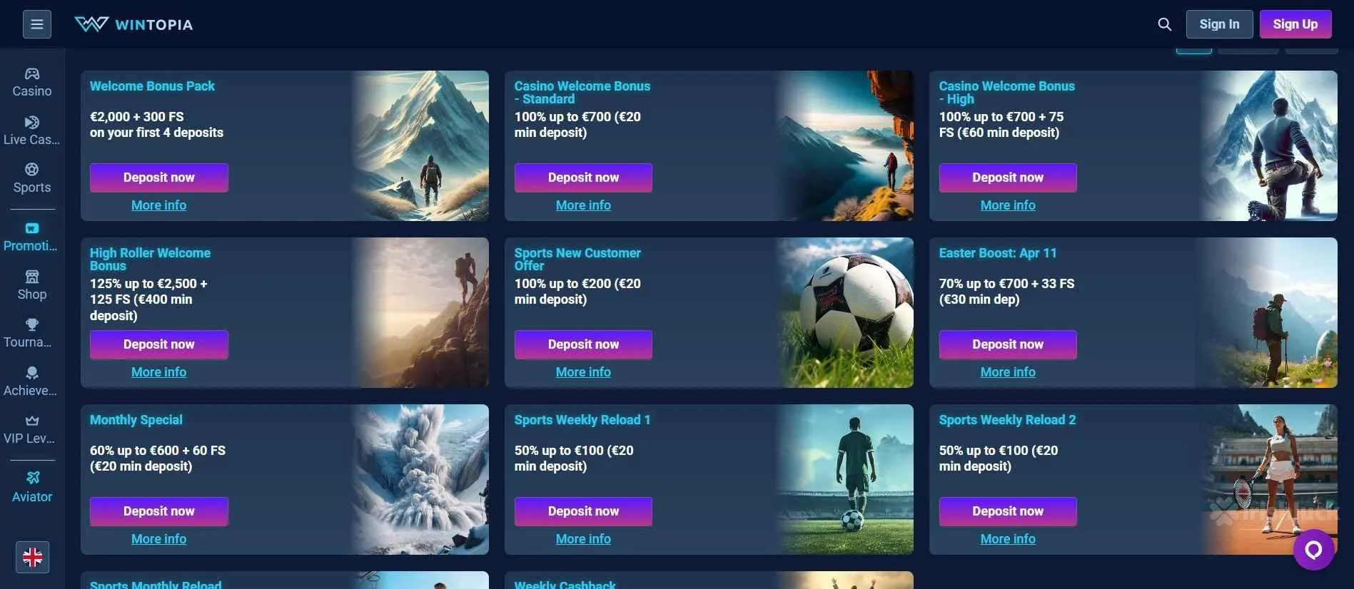 Wintopia casino promotions and offers