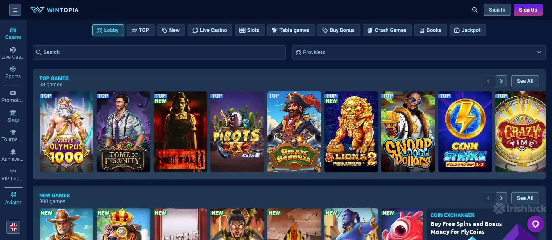 Wintopia casino selection of casino games