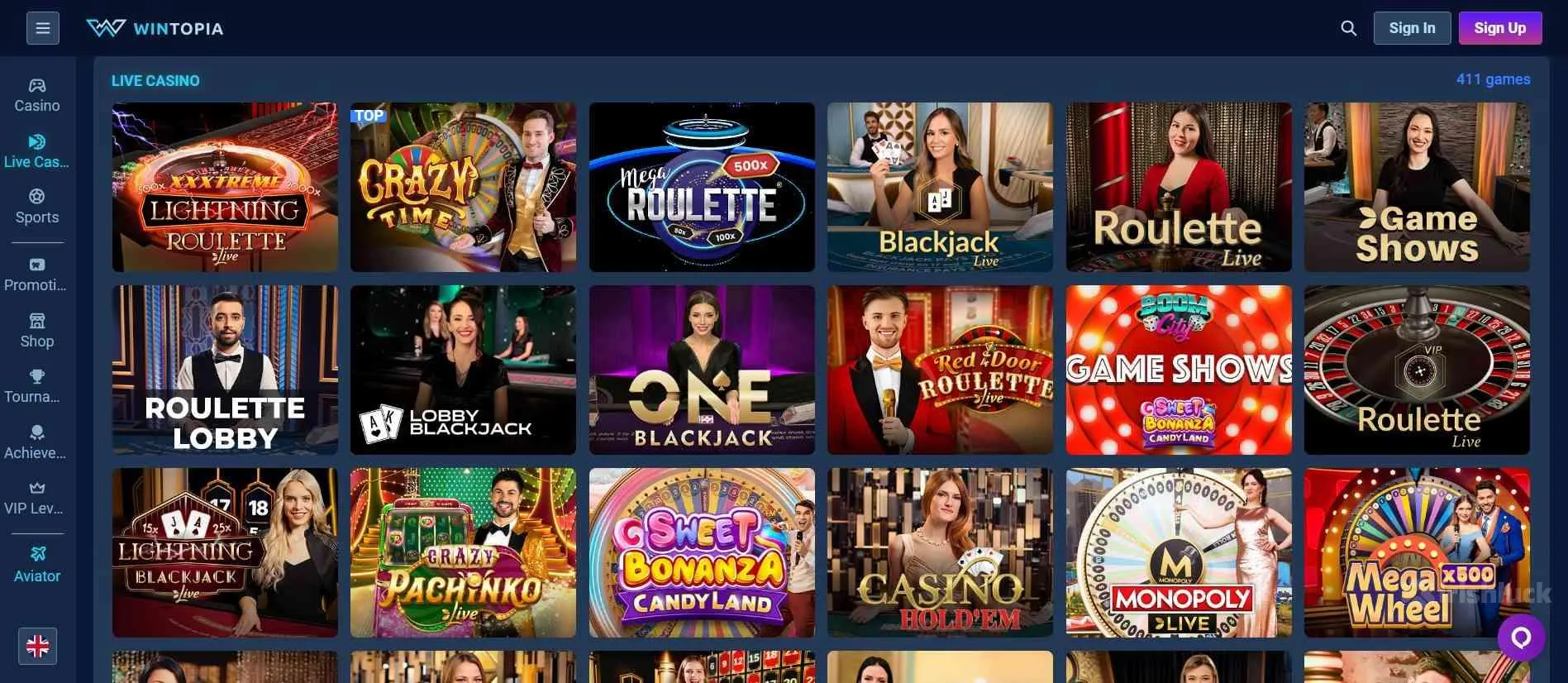 wintopia casino selection of live dealer games