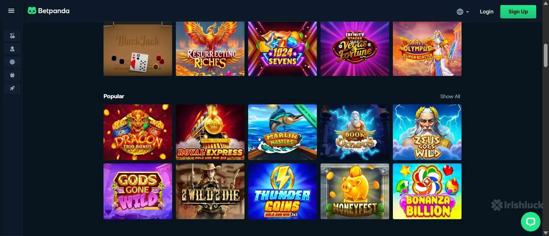 Betpanda casino selection of casino games