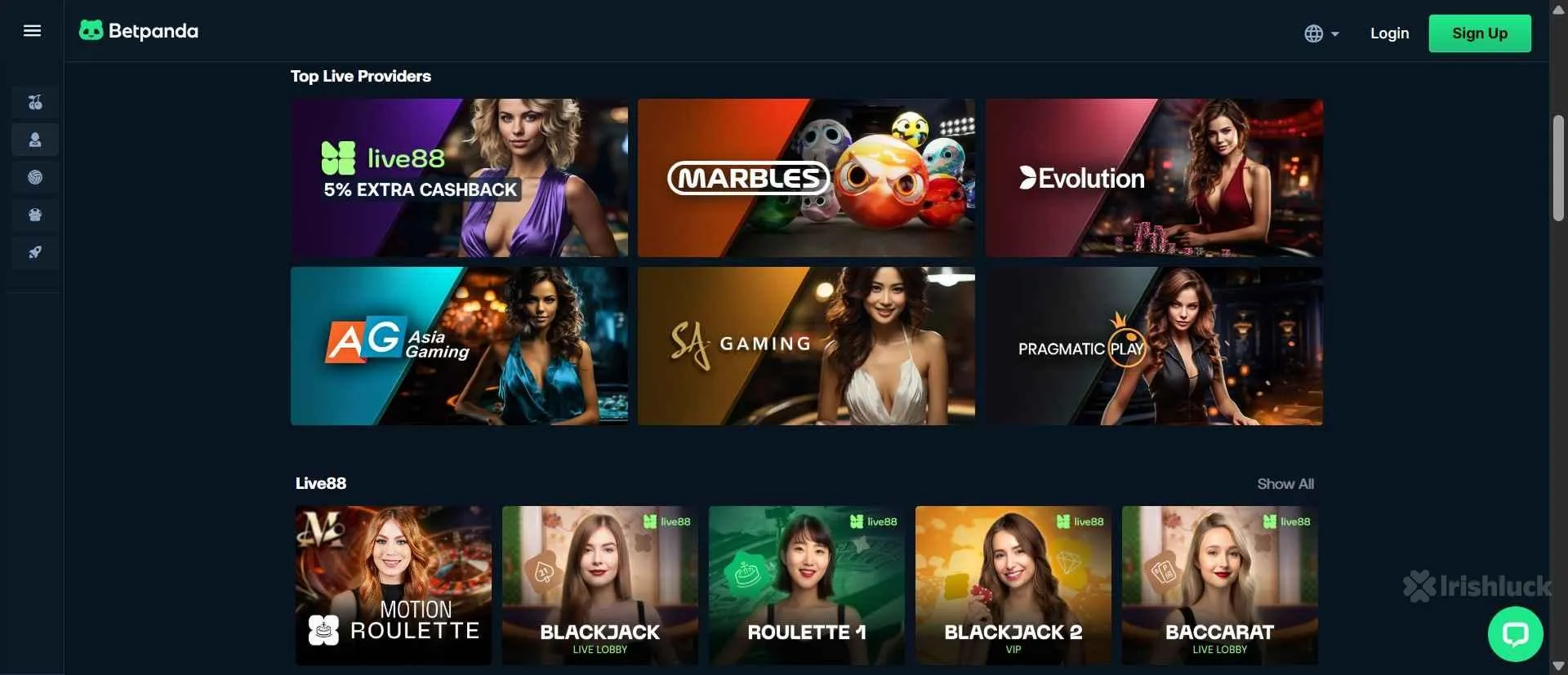 Betpanda casino selection of live dealer games