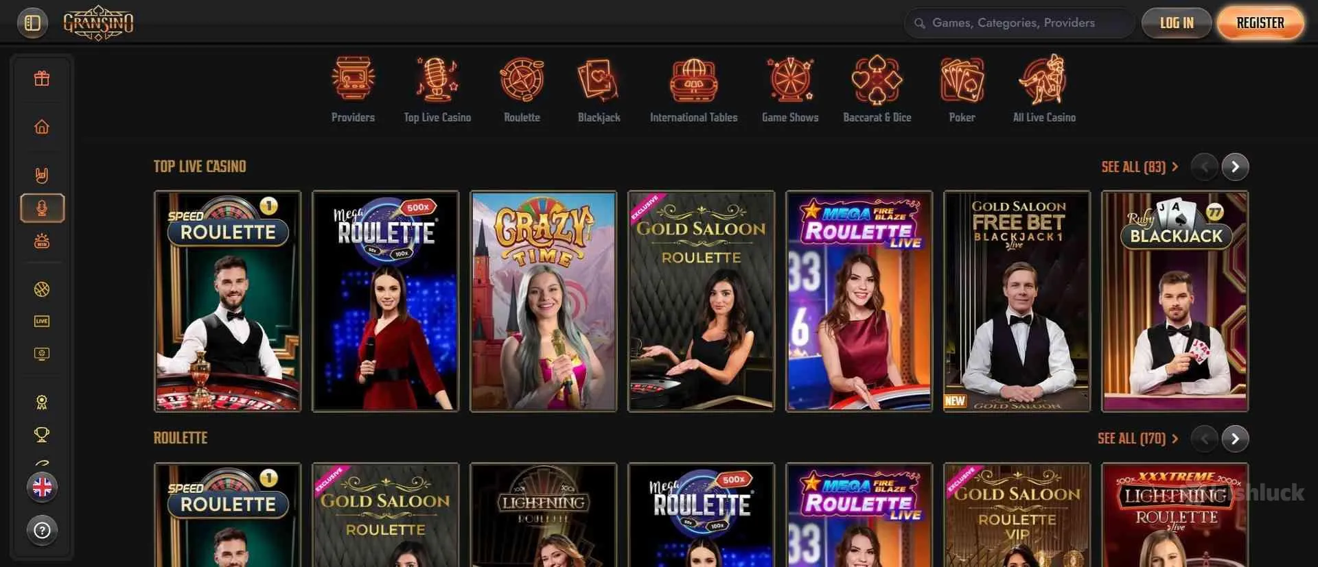 Gransino casino selection of live dealer games
