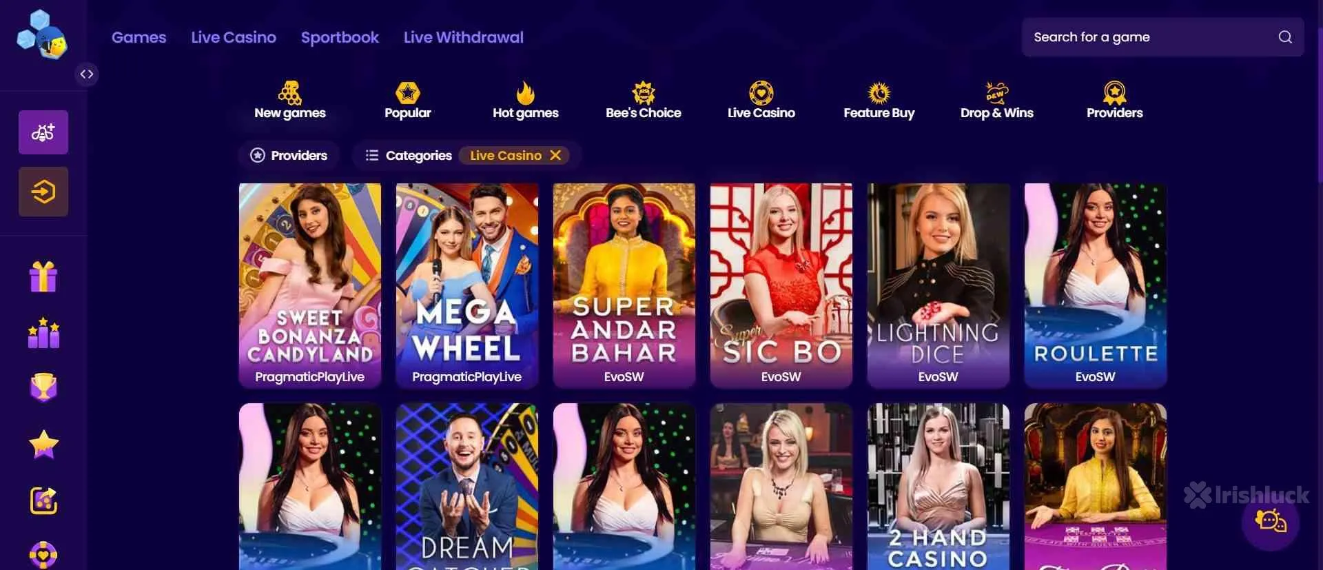 Wazbee Casino live dealer games