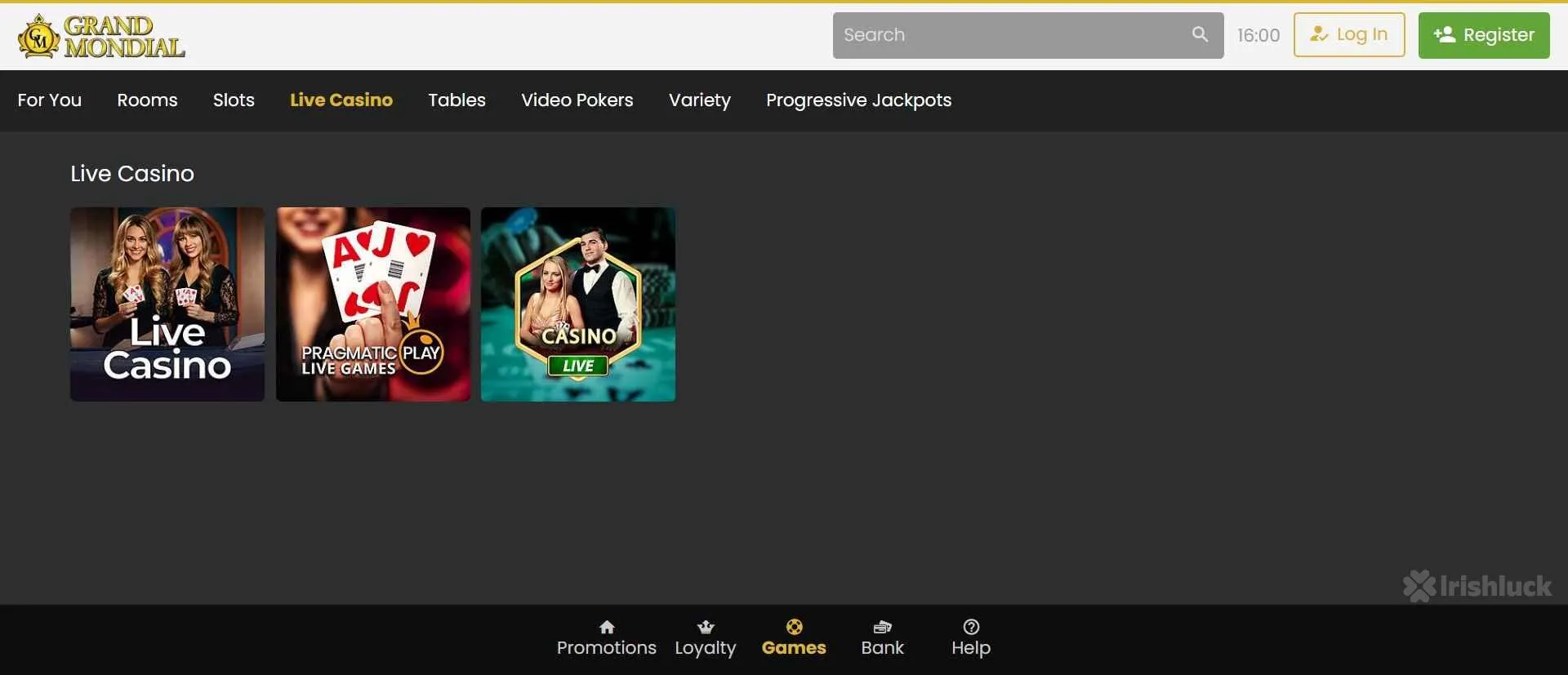 Grand Mondial Casino selection of live dealer games