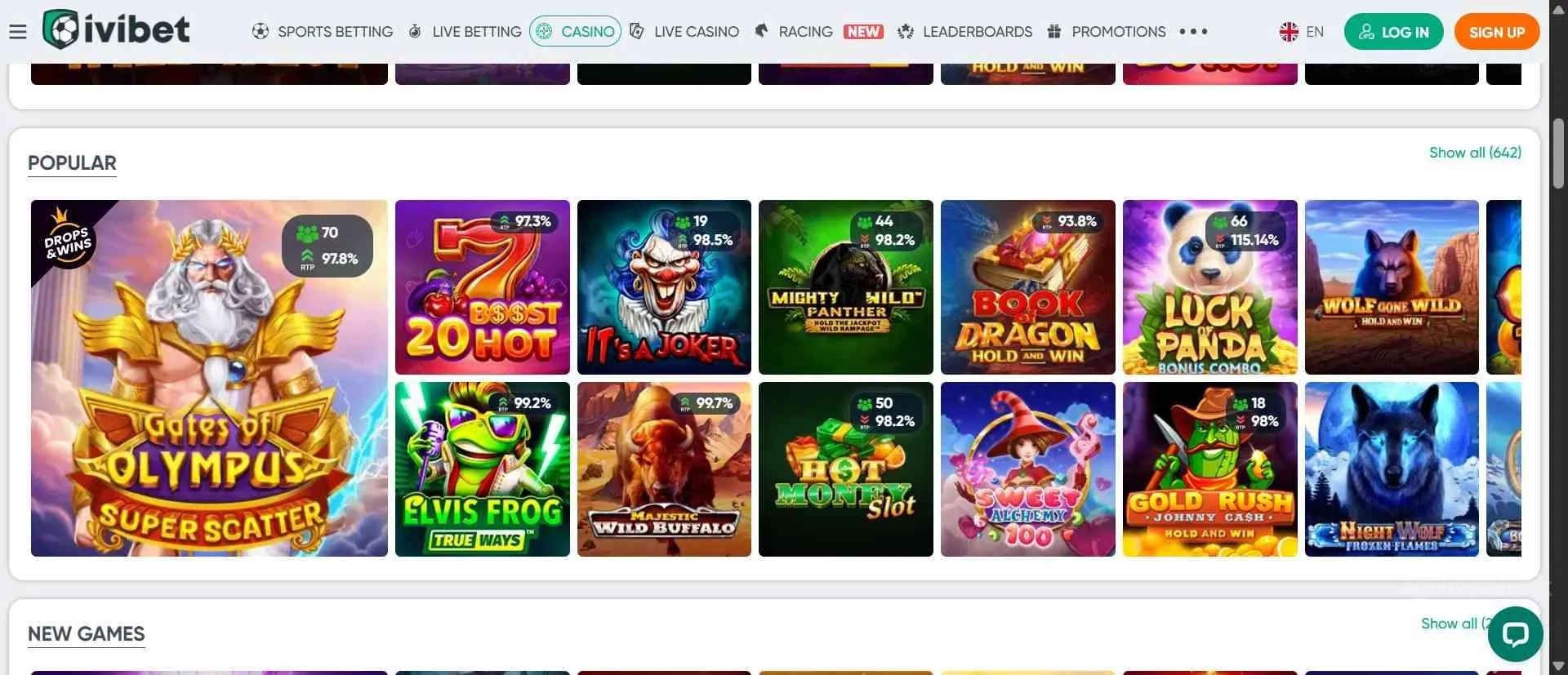 Ivibet Casino collection of casino games