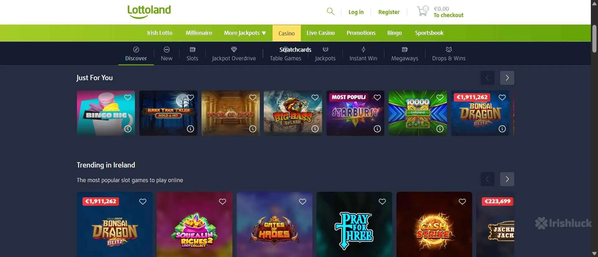 LottoLand Casino collection of casino games
