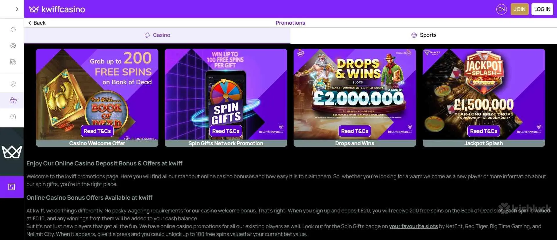 kwiff casino welcome bonuses and promotions