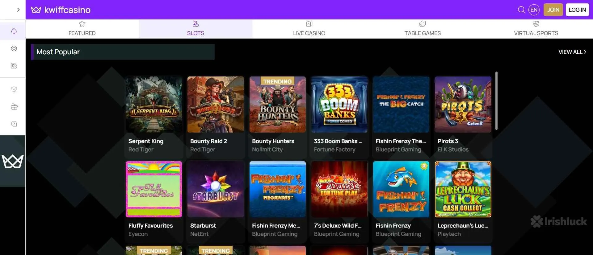 kwiff casino collection of casino games