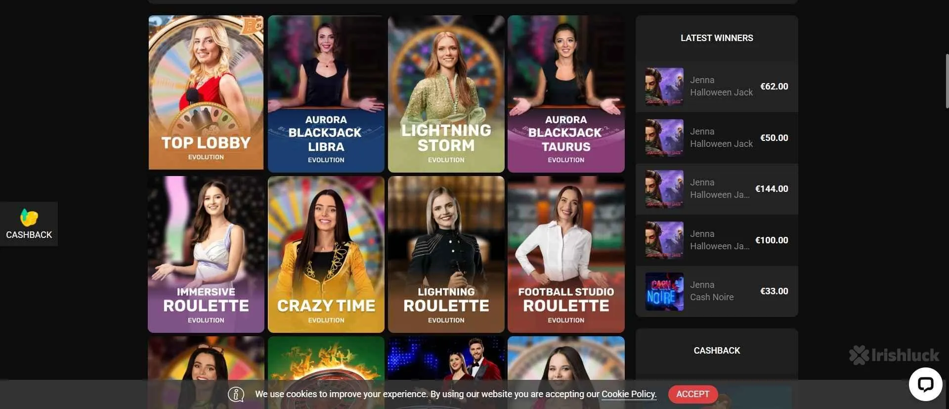 BetChan casino collection of live casino games