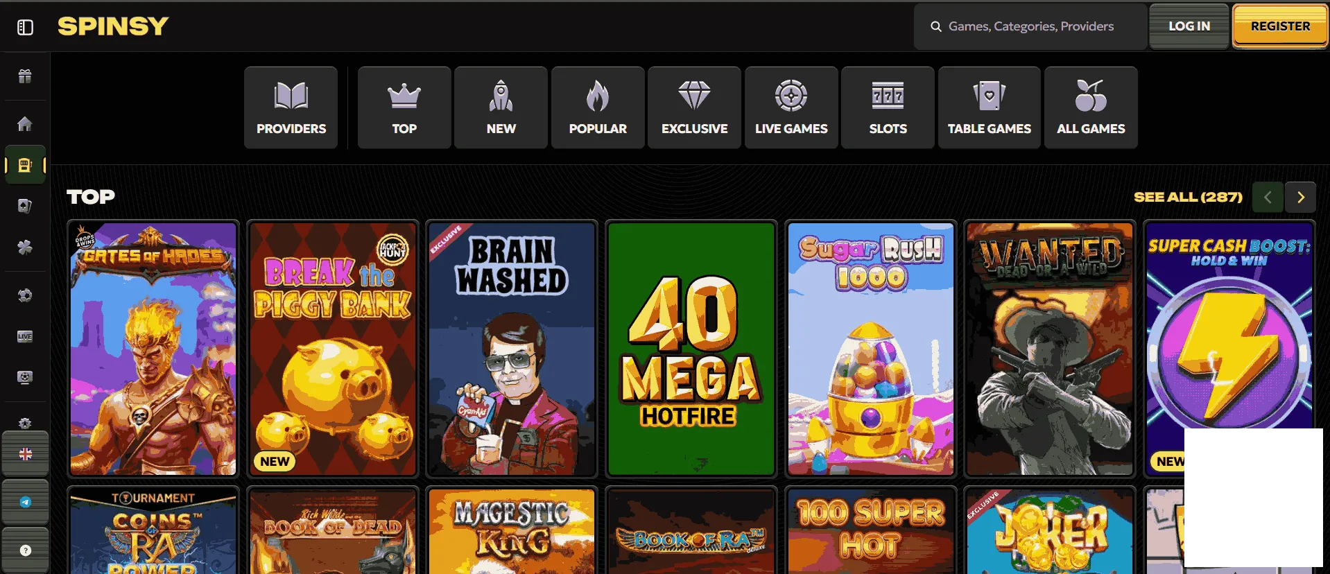 Spinsy casino collection of casino games