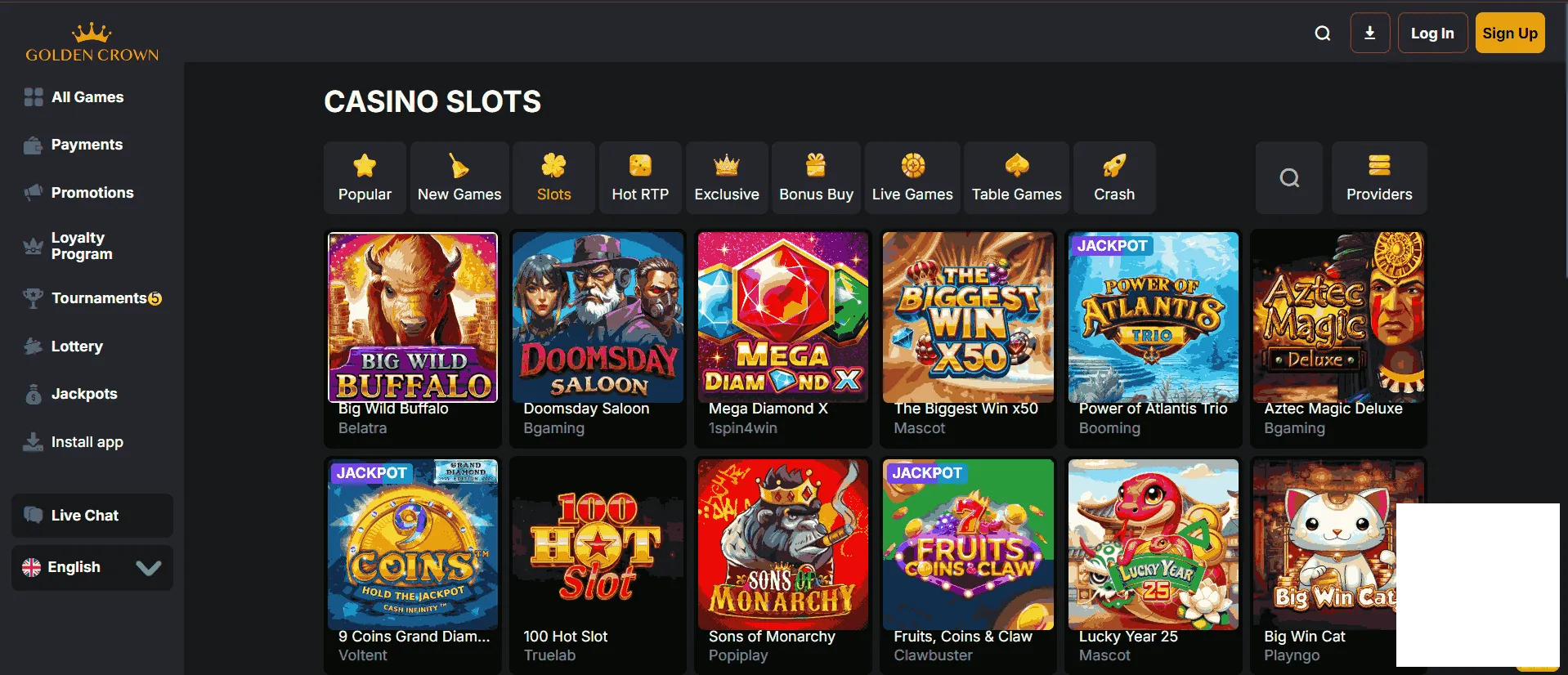 Golden Crown Casino collection of games