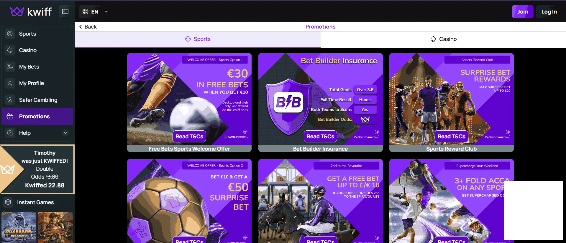 Kwiff Sportsbook Bonuses and promotions