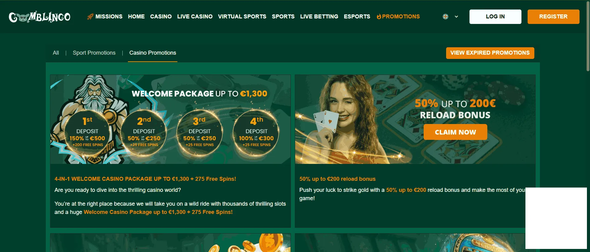 Gomblingo Casino promotions and welcome bonuses