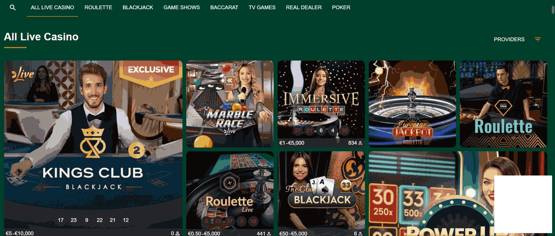 Gomblingo Casino collection of live dealer games