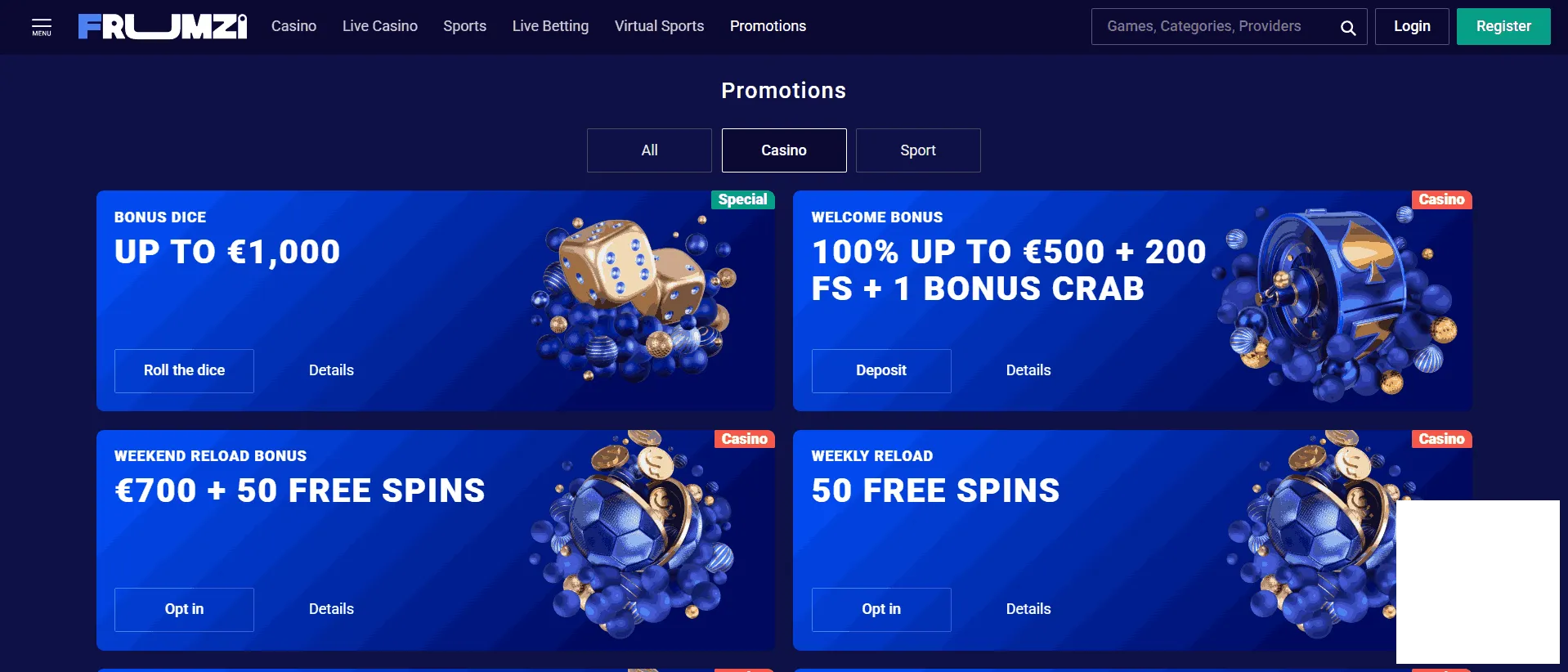 Frumzi Casino promotions and offers