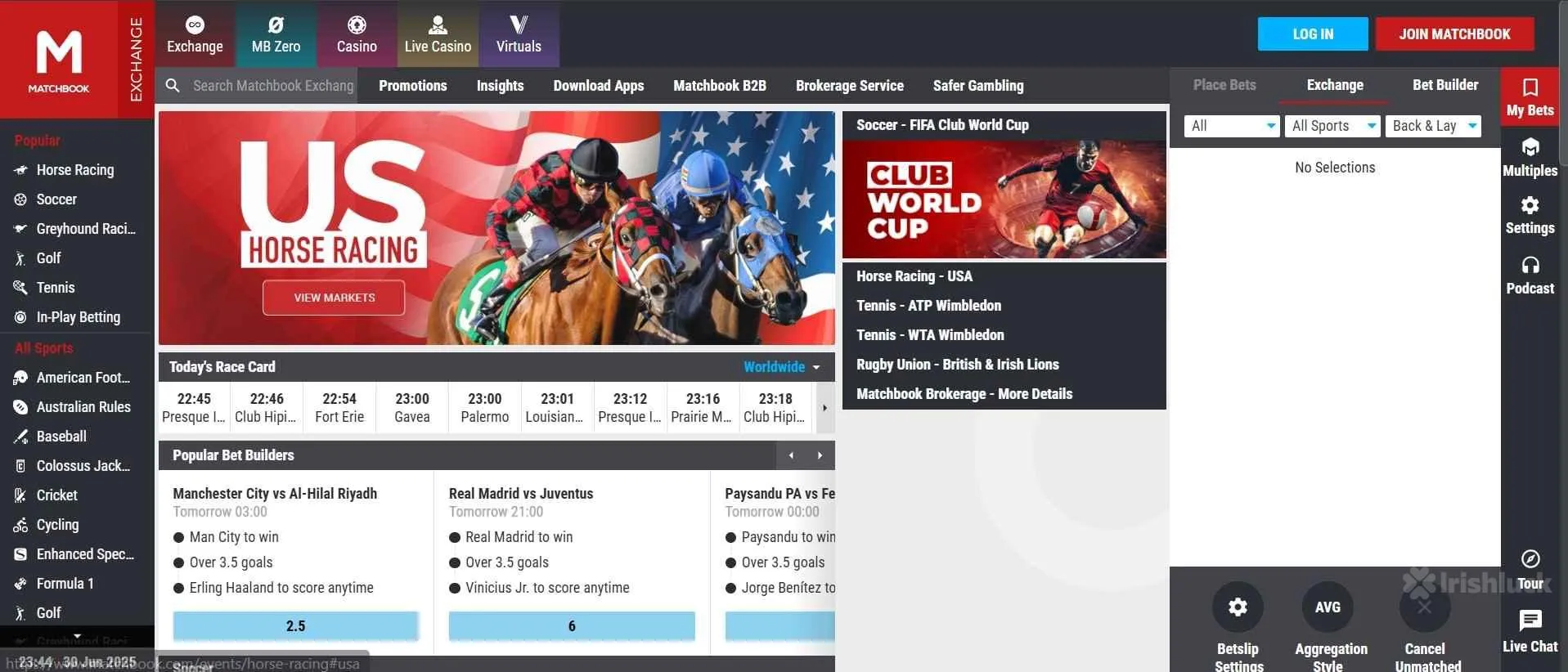 Matchbook sportsbook homepage