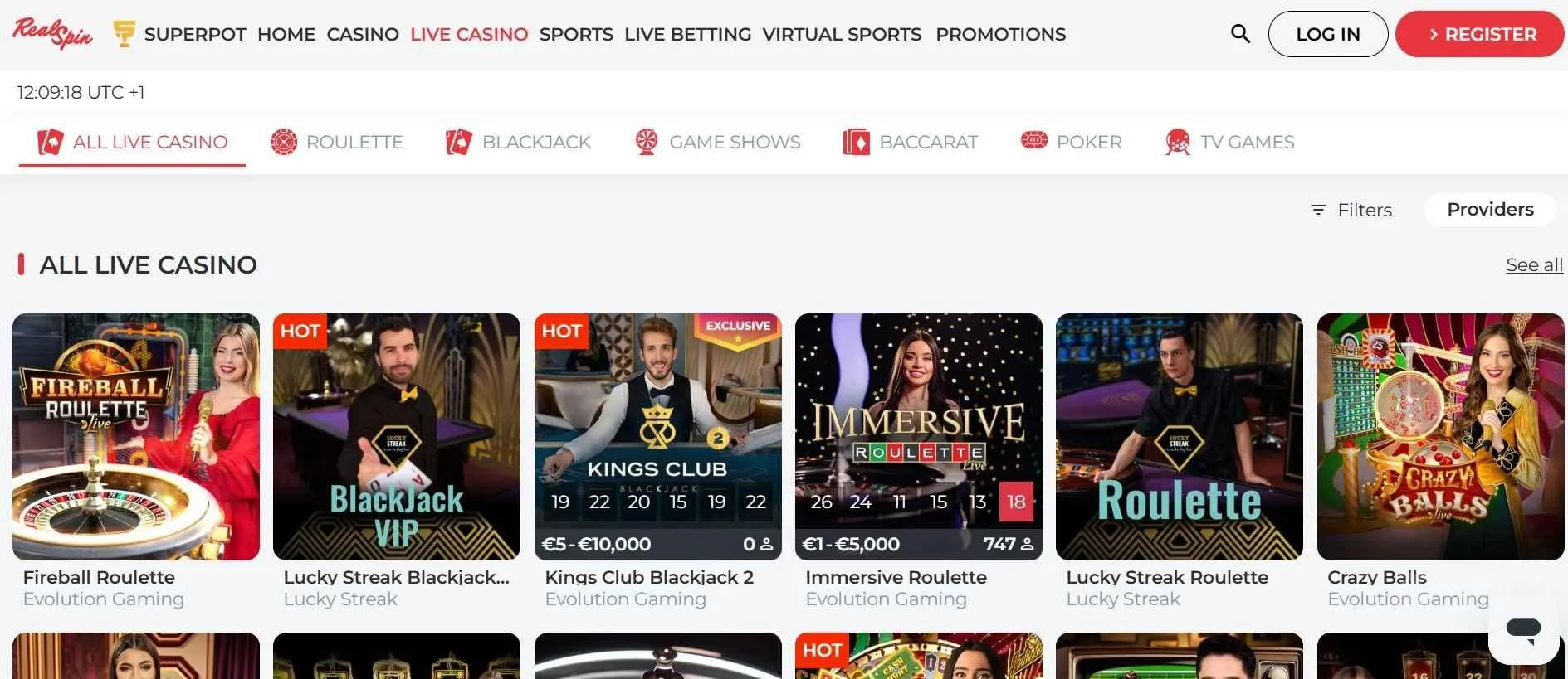 RealSpin casino live casino games