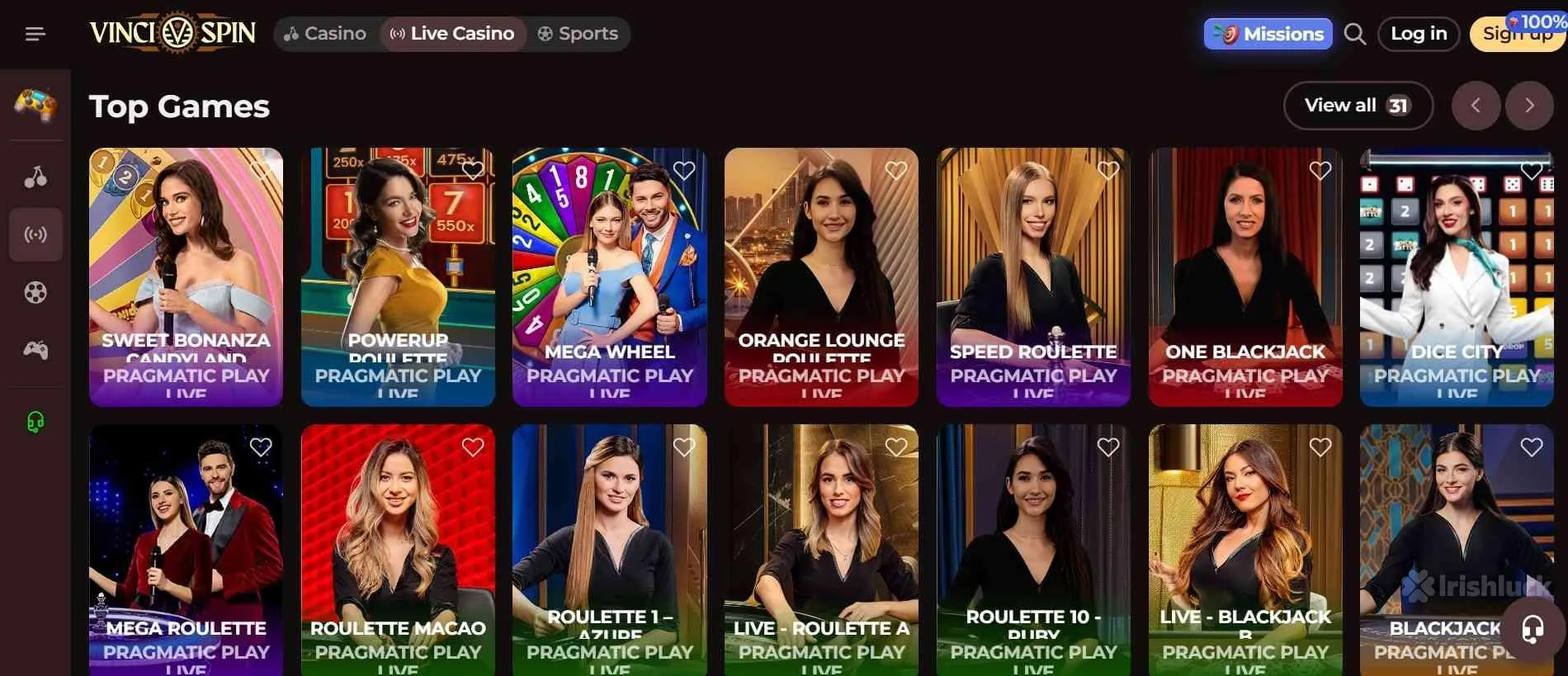 VinciSpin Casino live casino games