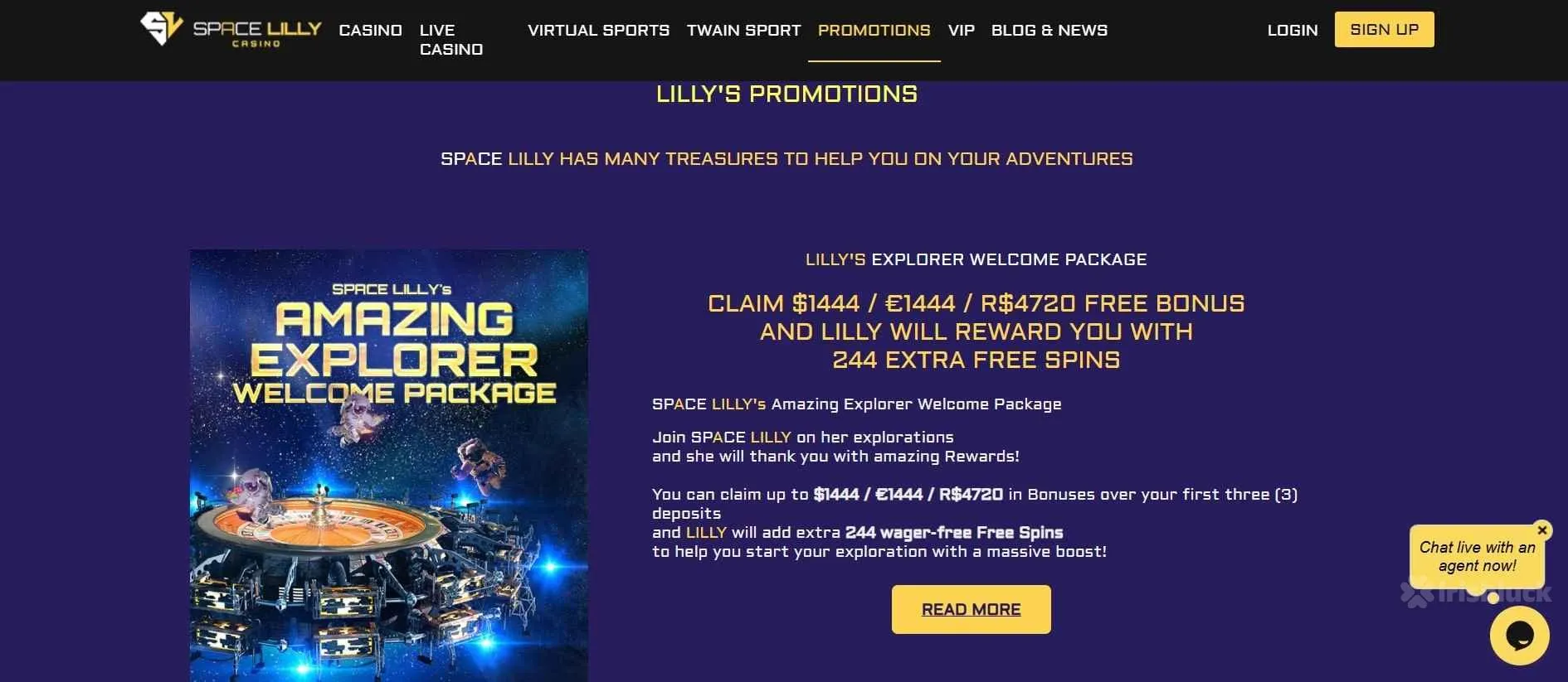 Space Lilly Casino welcome offer