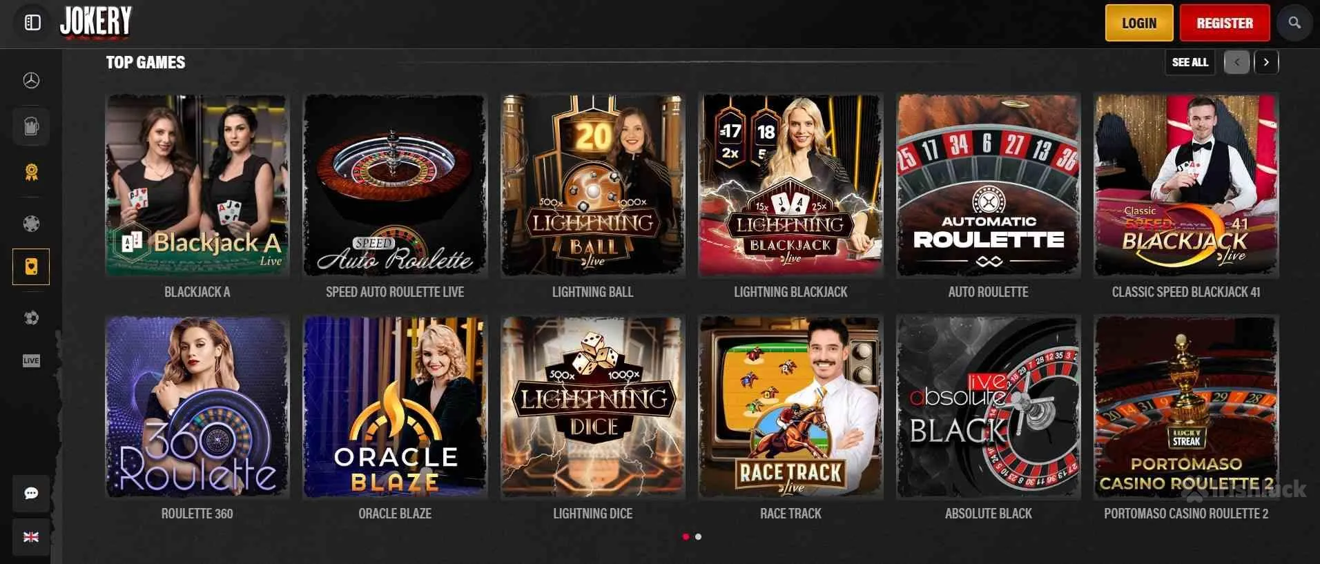 Live casino games at Jokery Casino