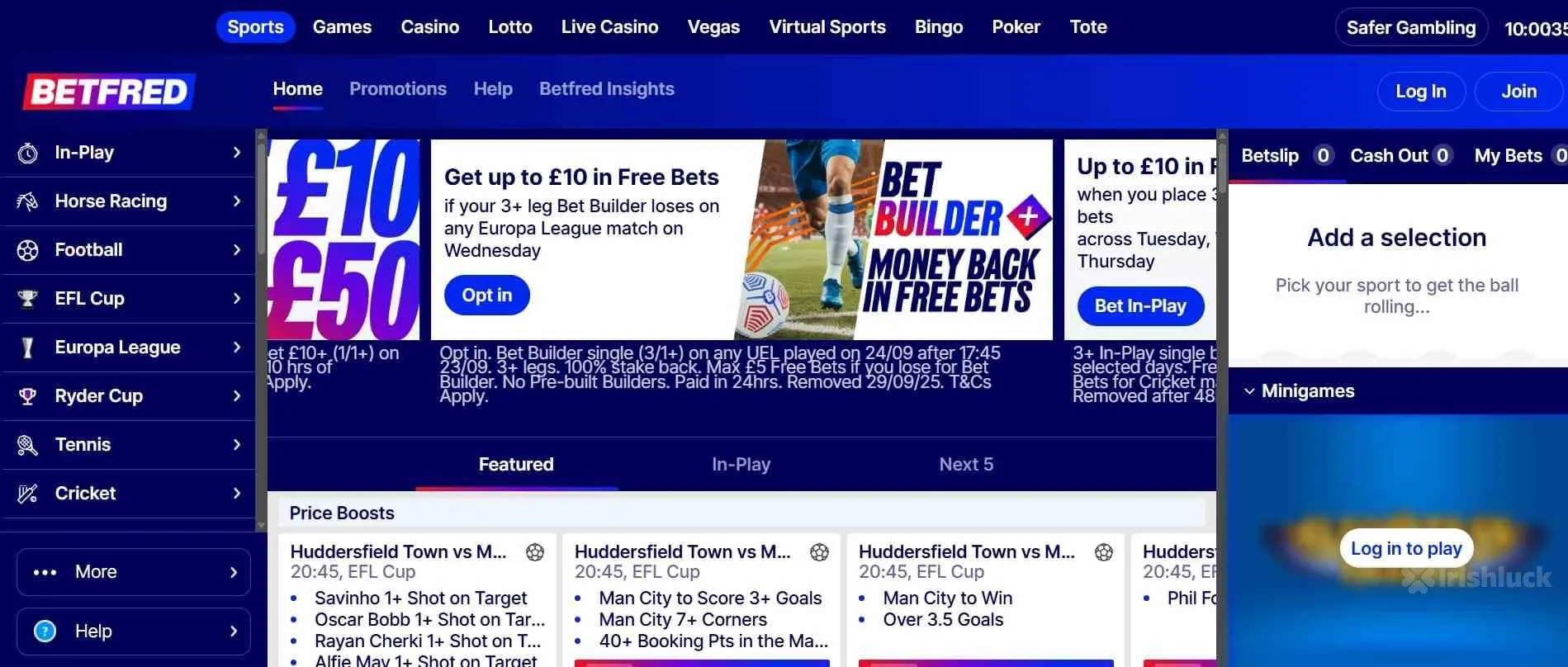 Homepage of BetFred Sportsbook