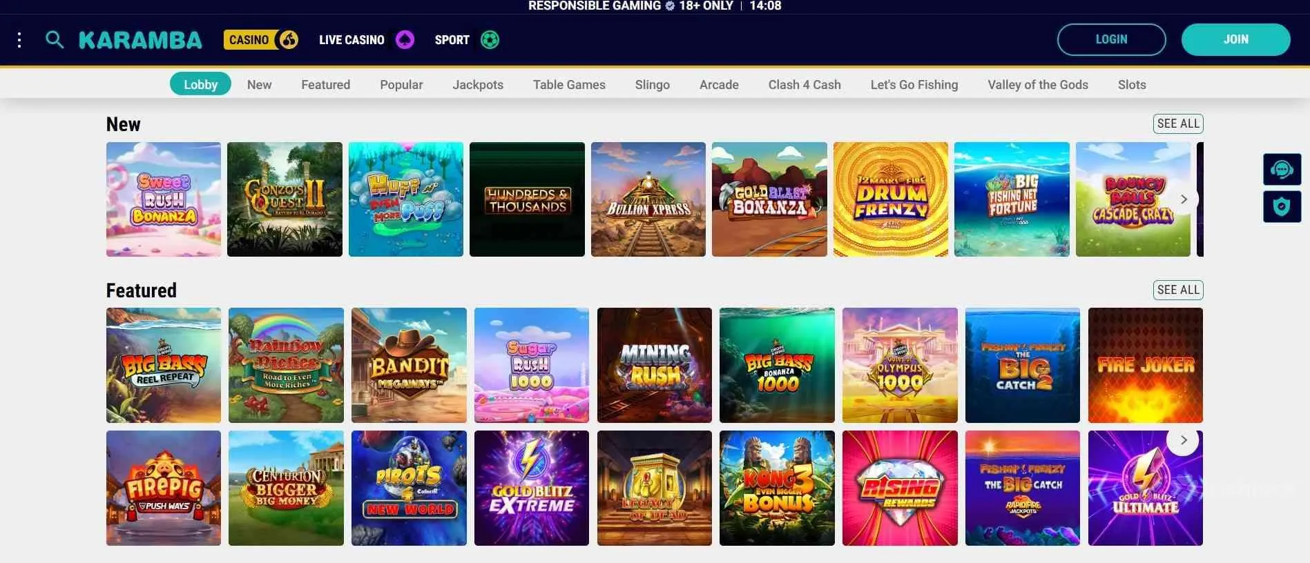 Game collection at Karamba Casino