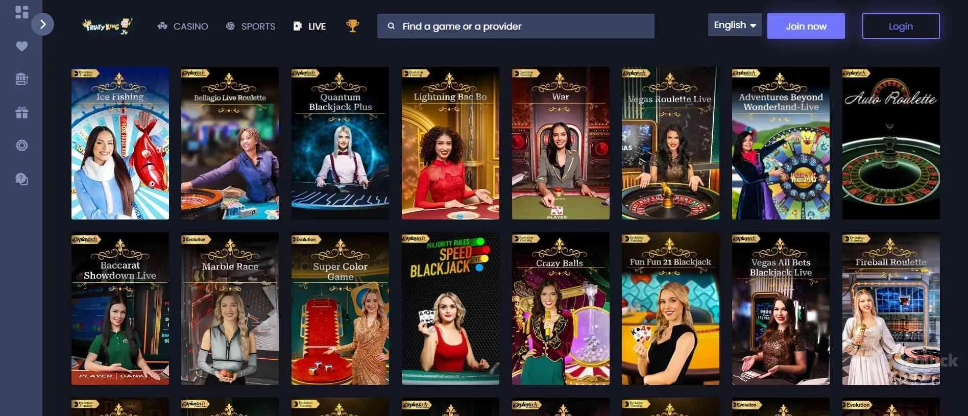live casino games at Fruity King