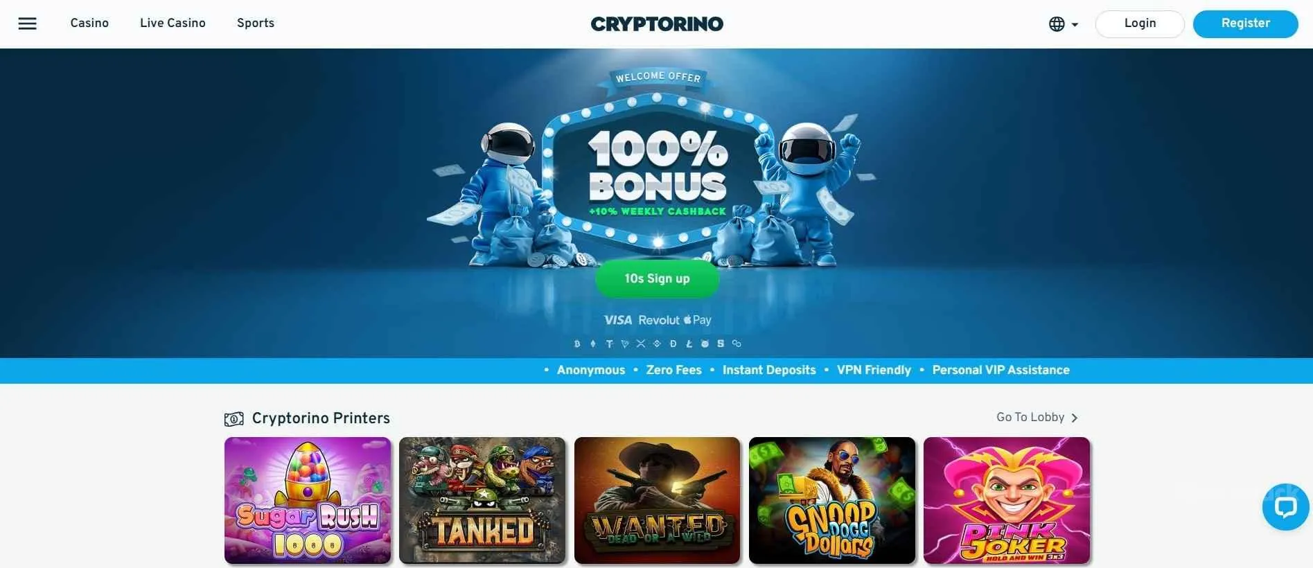 Cryptorino Casino Welcome Bonus