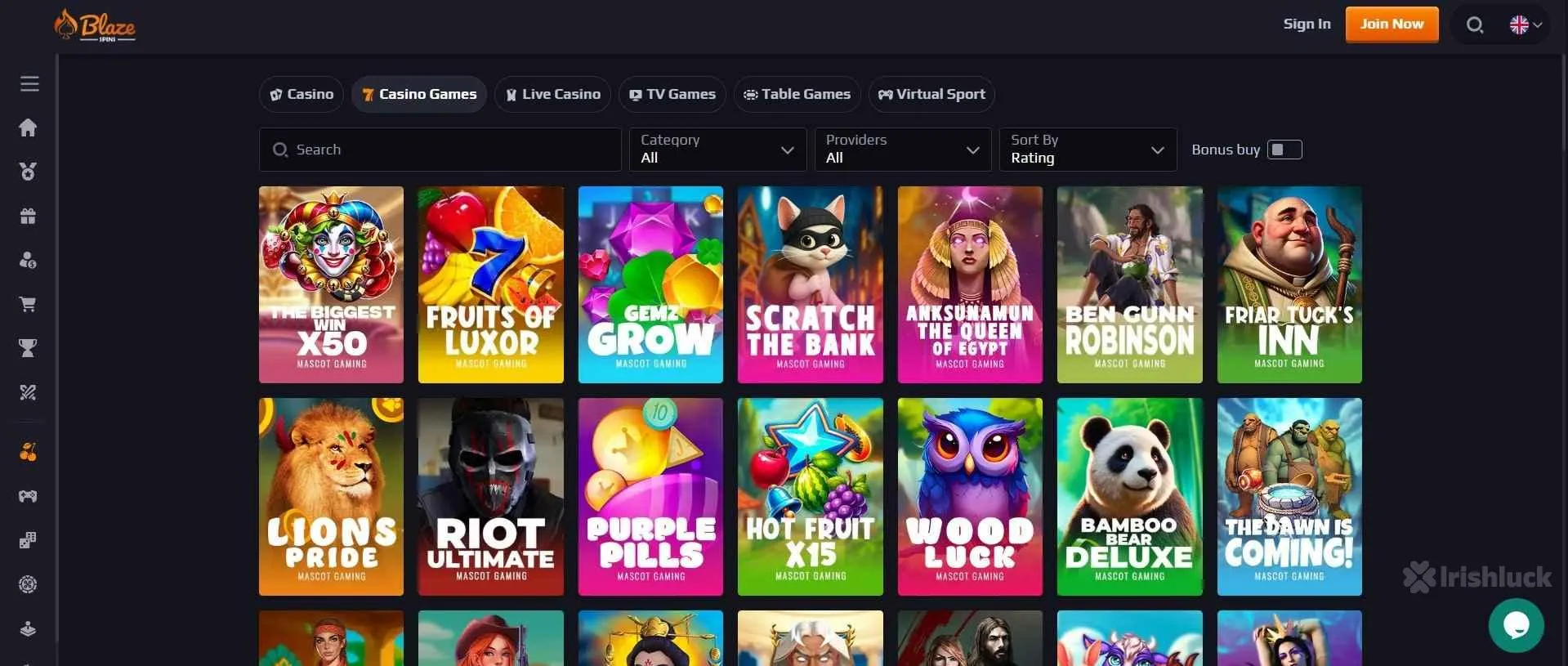 BlazeSpins casino's collection of games