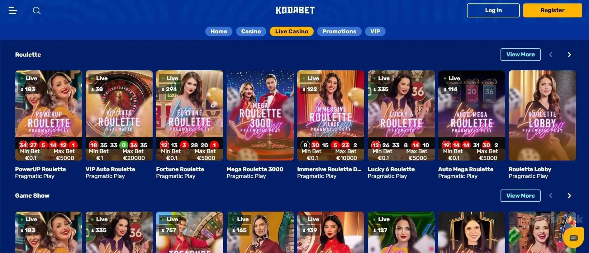 KodaBet live dealer games