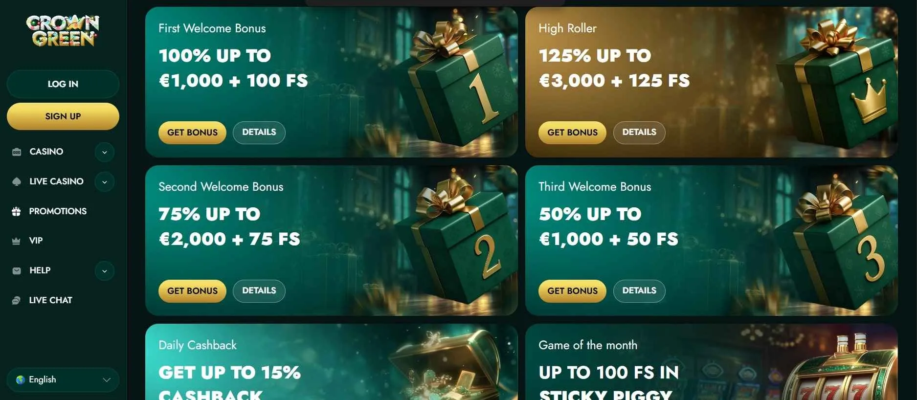 Crowngreen casino promotions and welcome offers